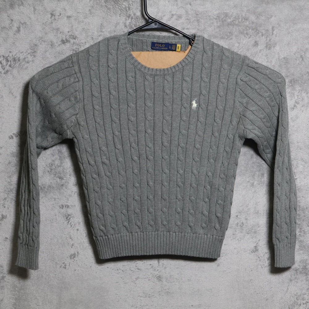 Polo Ralph Lauren Sweater Womens Large Gray Cable Knit Cotton Preppy Casual
